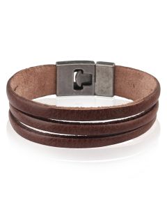 LGT JWLS Bruine Leren Armband met Metalen T-sluiting