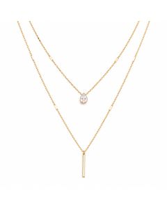 LGT JWLS Goudkleurige 2-Laags Multilayer Ketting voor Dames met Witte Zirkonia en Staafhanger