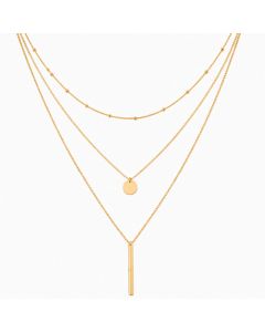 LGT JWLS Goudkleurige 3-Laags Multilayer Ketting voor Dames met Munt en Staafhanger
