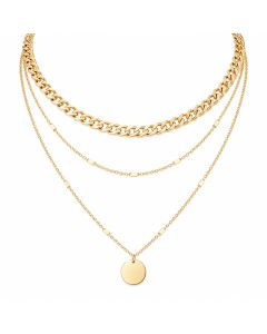 LGT JWLS Goudkleurige 3-Laags Multilayer Ketting voor Dames met Schakelketting en Munthanger