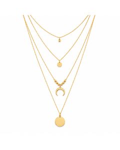 LGT JWLS Goudkleurige 4-Laags Multilayer Ketting voor Dames met Maan en Munthangers