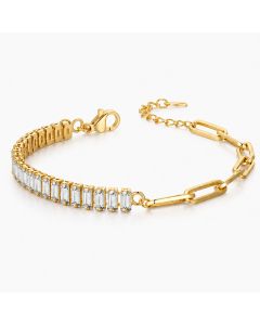 LGT JWLS Goudkleurige Dames Schakelarmband met Witte Zirkonia