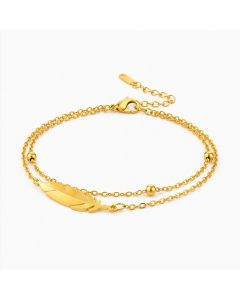 LGT JWLS Goudkleurige Damesarmband van Edelstaal met Dubbele Ketting en Veer