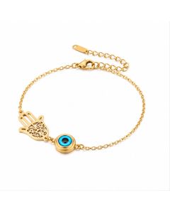 LGT JWLS Goudkleurige Damesarmband van Edelstaal met Hamsa Hand en Evil Eye