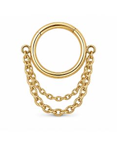 LGT JWLS Goudkleurige Segmentring Piercing met Dubbele Ketting voor Neus en Kraakbeen