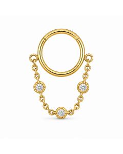 LGT JWLS Goudkleurige Segmentring Piercing met Ketting en Heldere Zirkonia voor Neus en Kraakbeen