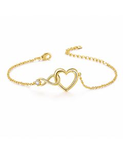 LGT JWLS Goudkleurige Verstelbare Dames Armband met Hart, Infinitysymbool en Witte Zirkonia
