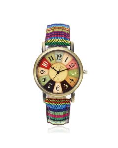 LGT JWLS Kleurrijk en Vrolijk Dameshorloge met Canvas Band - Multikleur Blauw Groen