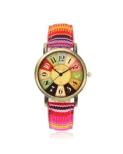 LGT JWLS Kleurrijk en Vrolijk Dameshorloge met Canvas Band - Multikleur Roze Oranje