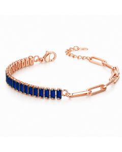 LGT JWLS Rosegoudkleurige Dames Schakelarmband met Donkerblauwe Zirkonia