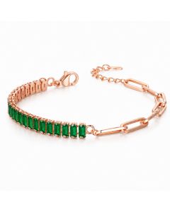 LGT JWLS Rosegoudkleurige Dames Schakelarmband met Groene Zirkonia