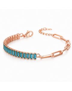 LGT JWLS Rosegoudkleurige Dames Schakelarmband met Lichtblauwe Zirkonia