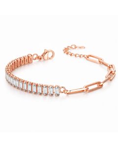 LGT JWLS Rosegoudkleurige Dames Schakelarmband met Witte Zirkonia