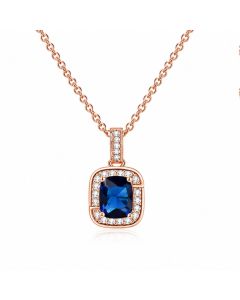 LGT JWLS Rosegoudkleurige Damesketting met Rechthoekige Donkerblauwe Zirkonia Hanger