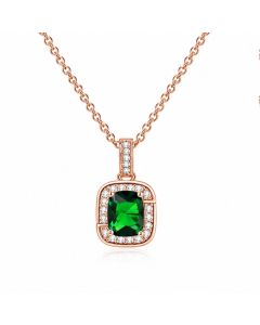 LGT JWLS Rosegoudkleurige Damesketting met Rechthoekige Groene Zirkonia Hanger