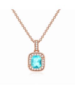LGT JWLS Rosegoudkleurige Damesketting met Rechthoekige Lichtblauwe Zirkonia Hanger