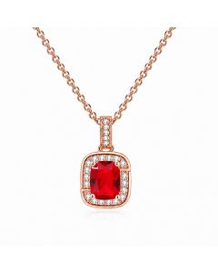 LGT JWLS Rosegoudkleurige Damesketting met Rechthoekige Rode Zirkonia Hanger