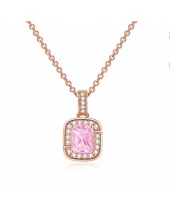 LGT JWLS Rosegoudkleurige Damesketting met Rechthoekige Roze Zirkonia Hanger