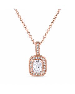 LGT JWLS Rosegoudkleurige Damesketting met Rechthoekige Witte Zirkonia Hanger