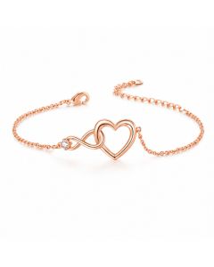 LGT JWLS Rosegoudkleurige Verstelbare Dames Armband met Hart, Infinitysymbool en Witte Zirkonia
