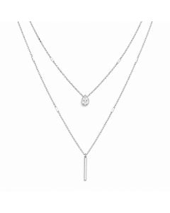 LGT JWLS Zilverkleurige 2-Laags Multilayer Ketting voor Dames met Witte Zirkonia en Staafhanger