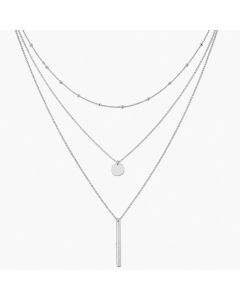 LGT JWLS Zilverkleurige 3-Laags Multilayer Ketting voor Dames met Munt en Staafhanger