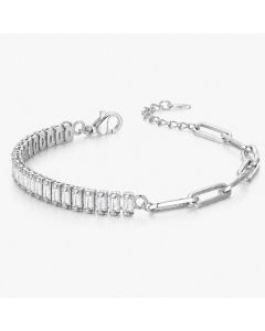 LGT JWLS Zilverkleurige Dames Schakelarmband met Witte Zirkonia