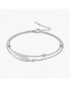 LGT JWLS Zilverkleurige Damesarmband van Edelstaal met Dubbele Ketting en Veer