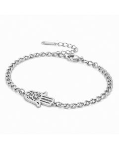LGT JWLS Zilverkleurige Damesarmband van Edelstaal met Hamsa Hand