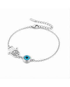 LGT JWLS Zilverkleurige Damesarmband van Edelstaal met Hamsa Hand en Evil Eye