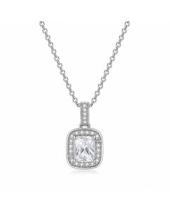 LGT JWLS Zilverkleurige Damesketting met Rechthoekige Witte Zirkonia Hanger