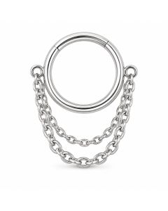 LGT JWLS Zilverkleurige Segmentring Piercing met Dubbele Ketting voor Neus en Kraakbeen