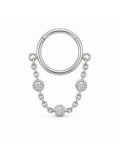 LGT JWLS Zilverkleurige Segmentring Piercing met Ketting en Heldere Zirkonia voor Neus en Kraakbeen