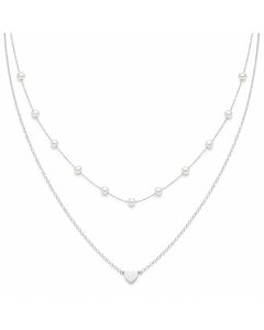 LGT JWLS Zilverkleurige Set van 2 Dameskettingen met Witte Synthetische Parels en Harthanger