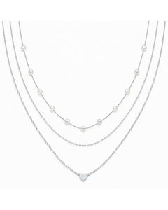 LGT JWLS Zilverkleurige Set van 3 Dameskettingen met Witte Synthetische Parels en Harthanger