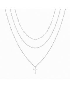 LGT JWLS Zilverkleurige Set van 3 Dameskettingen met Witte Synthetische Parels en Kruishanger