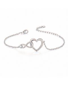 LGT JWLS Zilverkleurige Verstelbare Dames Armband met Hart, Infinitysymbool en Witte Zirkonia