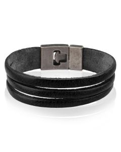 LGT JWLS Zwarte Leren Armband met Metalen T-sluiting