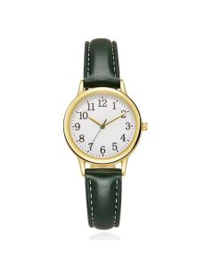 LGT Dameshorloge goudkleurig met groene band en klassieke uitstraling