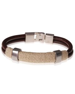 LGT Jewels bruine leren armband Geel Touw - 20.5cm