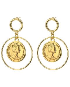 LGT Jewels Cirkelvormige Damesoorbellen met Interne Munt Goudkleurig