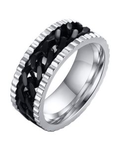 LGT Jewels edelstaal heren ring Cuban Link Zilver Zwart