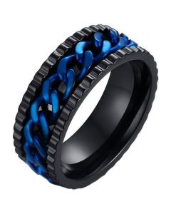 LGT Jewels edelstaal heren ring Cuban Link Zwart Blauw