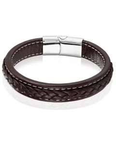 LGT Jewels Heren Armband Bruin Leer Stitched Edelstaal Sluiting