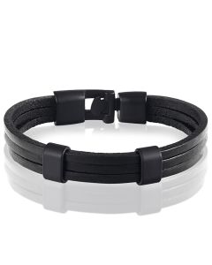 LGT Jewels heren armband Zwart leer Schuifgesp - 20cm