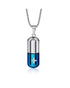 LGT Jewels kettinghanger Medicijn/Pillen Koker Blauw Zilverkleurig