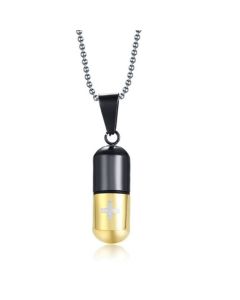 LGT Jewels kettinghanger Medicijn/Pillen Koker Goudkleurig Zwart