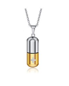 LGT Jewels kettinghanger Medicijn/Pillen Koker Zilverkleurig Goudkleurig