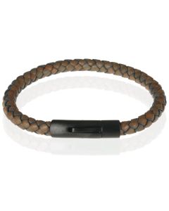 LGT Jewels leren armband Stalen sluiting Donkerbruin Zwart