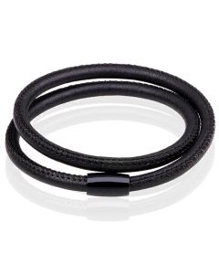 LGT Jewels leren Wrap armband Edelstaal Zwart